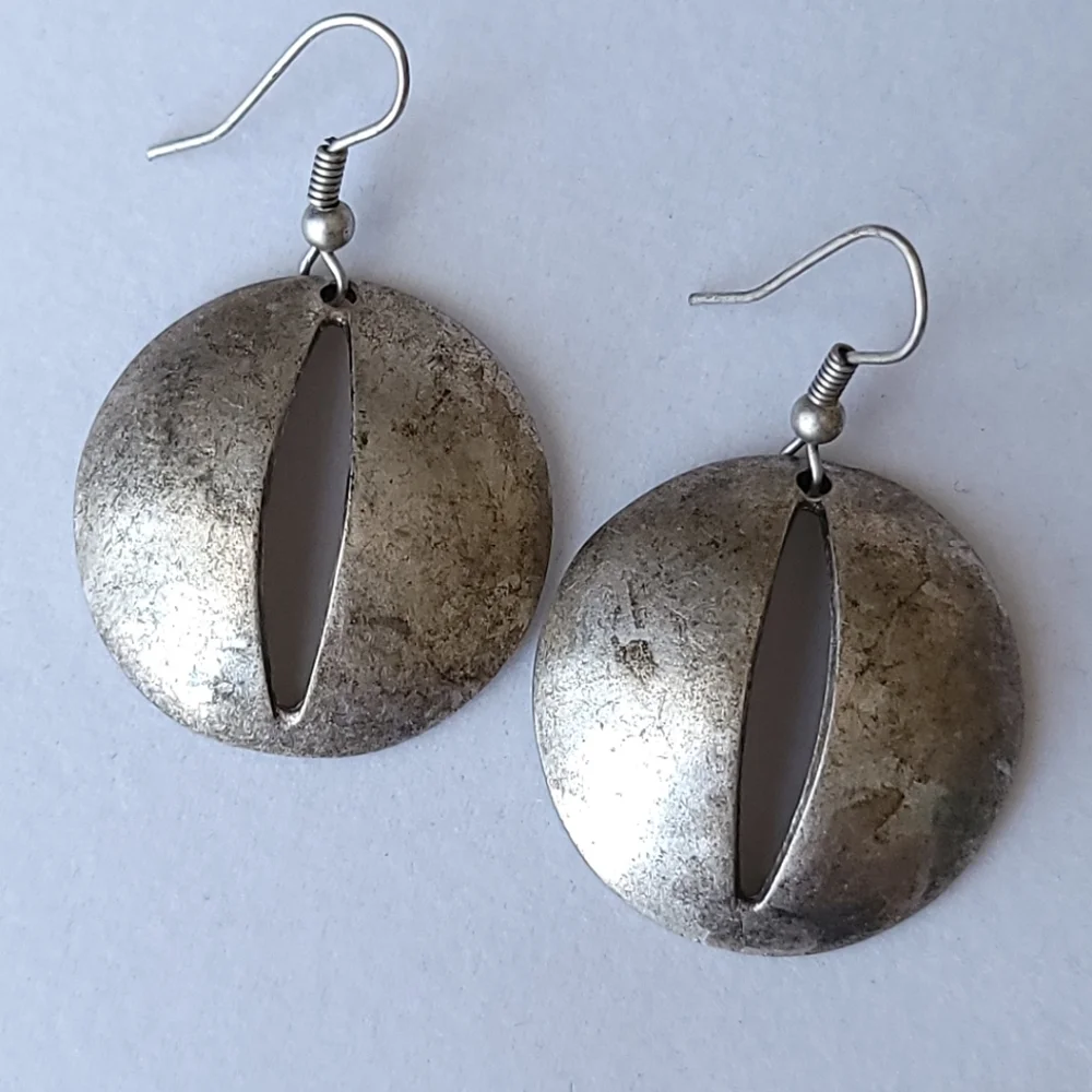 Silver Tone Disc Earrings